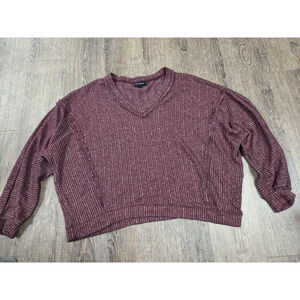 Blu Pepper Soft Stretch Burgundy Dark Red V Neck Cropped Sweater Size Medium